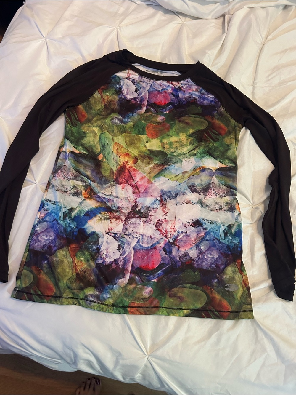 Reel Legends Long-Sleeve Raglan/fishing top in Black & Multicolor print